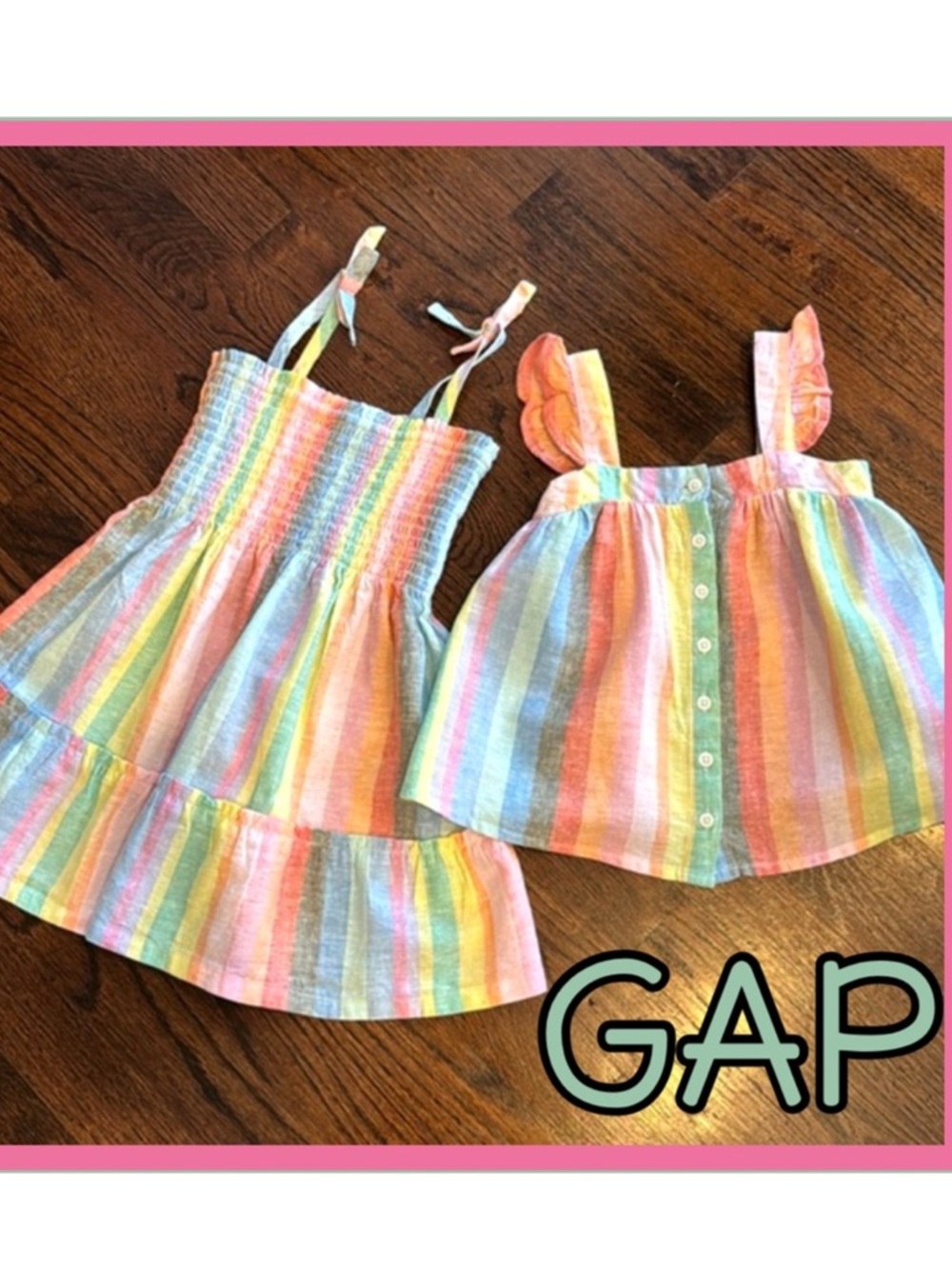 💗GAP Pastel Rainbow Stripe Sundress 3T and Button Tank 4T